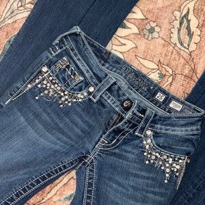 Miss Me Blue Boot Cut Jeans with Embellished Design
